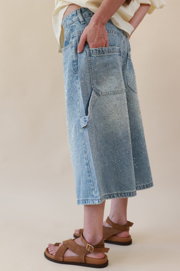 BLUE DENIM STRASS BERMUDA