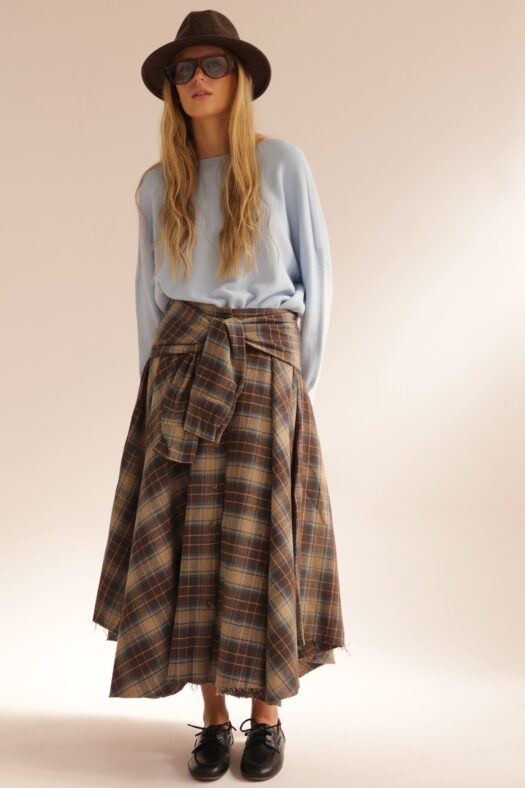 FRONT TIE CHECKED SKIRT
