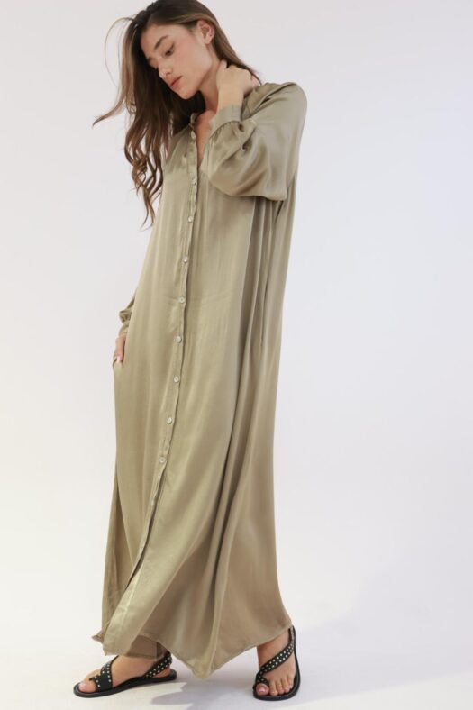 SATIN BUTTON DRESS
